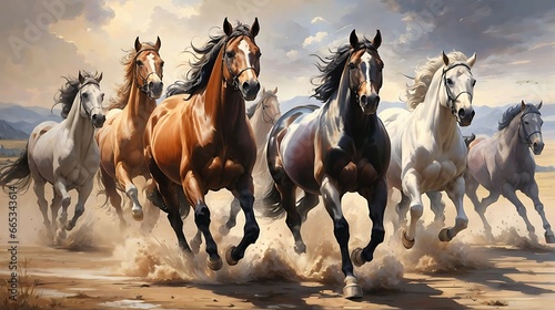 Oil Painting Wallpaper Running Horses © Ainur