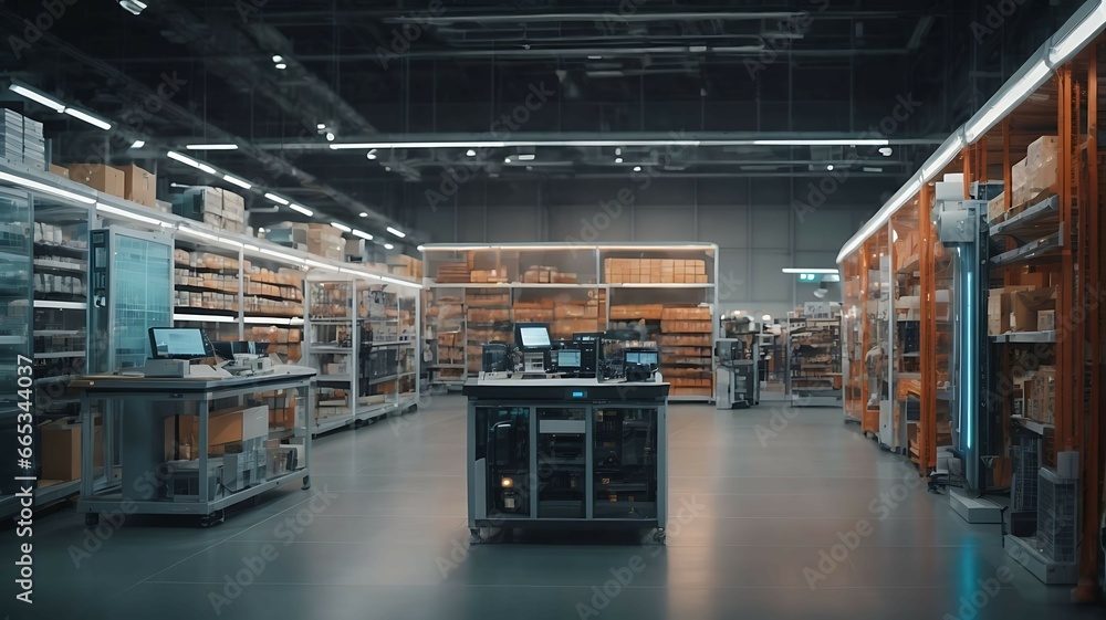 Futuristic Technology retail warehouse digitalization - obrazy, fototapety, plakaty 