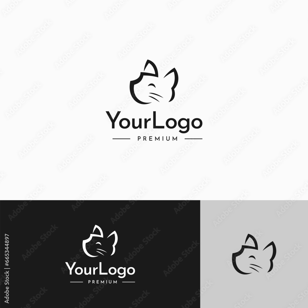 Fototapeta premium Cute cat cartoon simple line logo vintage