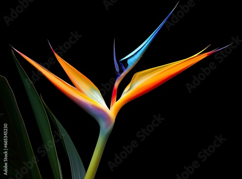 Bird of paradise flower isolated on black background. © Khalada