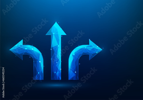 Choice deciding on the vision for the arrow path to success. business way to target. Career path, job search or opportunity. vector illustration digital low poly fantastic.