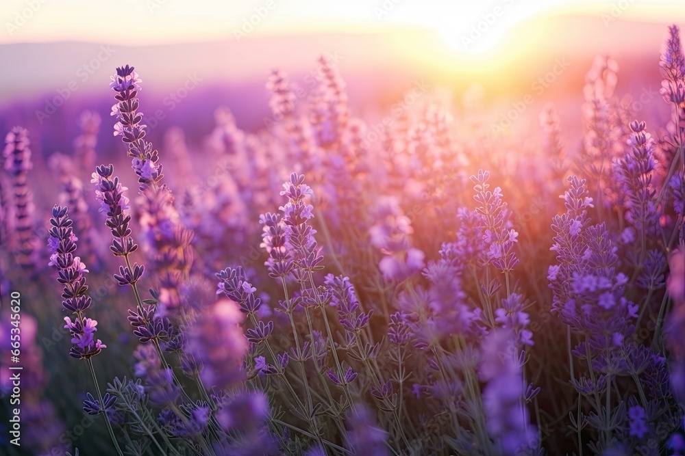 Close up lavender flowers in beautiful field at sunset. Close up lavender flowers in beautiful field at sunset.