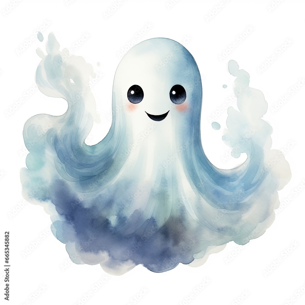 The watercolor cute ghost on white background. The watercolor cute ghost on white background.