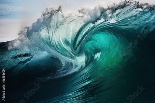 Extreme close up of thrashing emerald ocean waves.