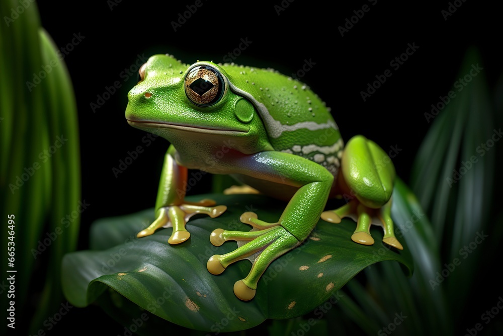 Obraz premium Tree Frog sitting on plant.