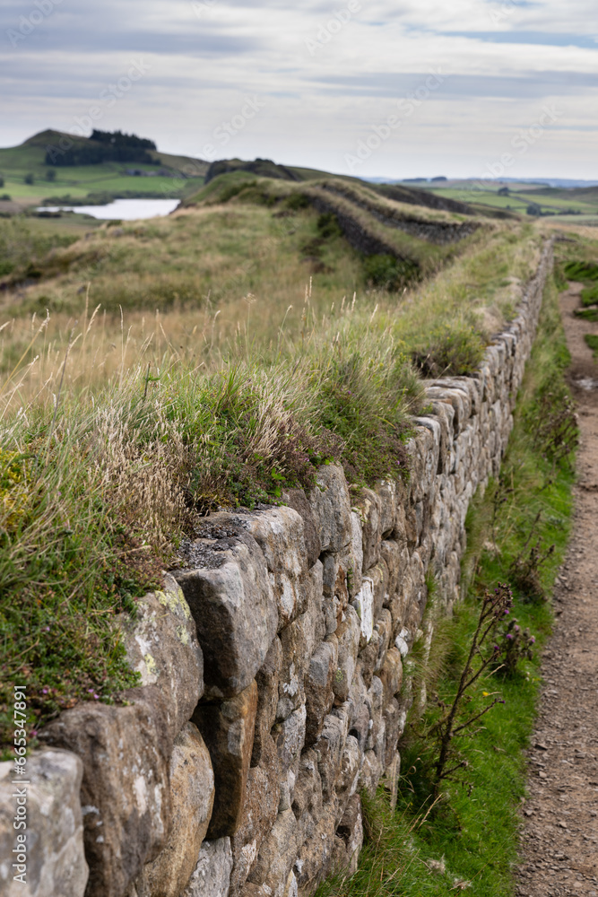 looking across at Highshield Crags along Hadrian's Wall near Once Brewed, Northumberland, UK looking across at Highshield Crags along Hadrian's Wall near Once Brewed, Northumberland, UK