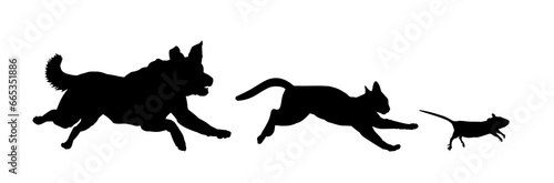 The Silhouettes running dog, cat and mouse.