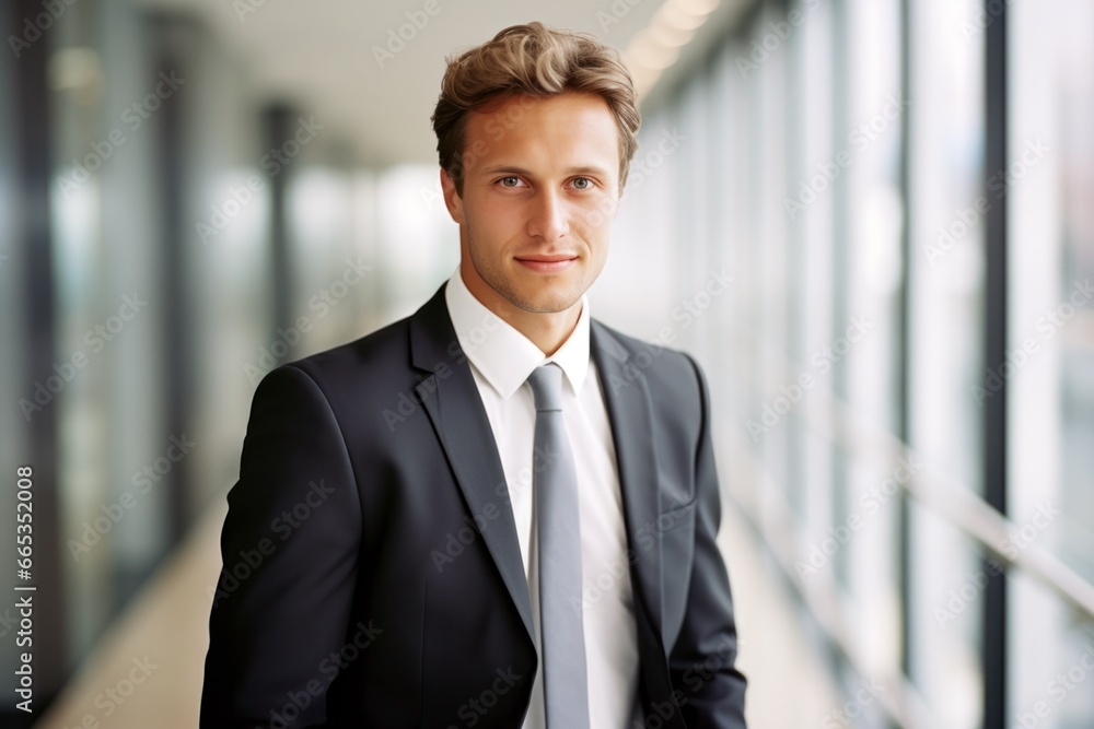 happy young business man executive standing in office happy young business man executive standing in office
