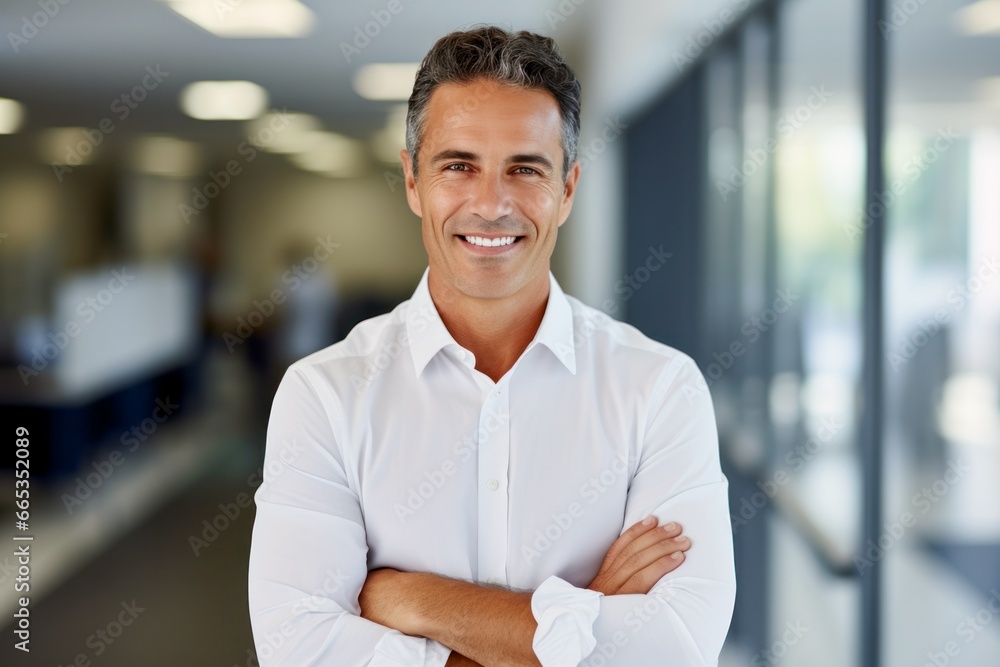 Fototapeta premium portrait of a businessman standing in the office blurry background 