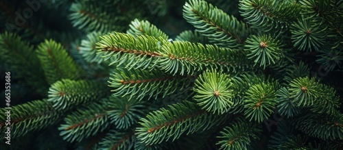 Christmas tree branches on a natural background.