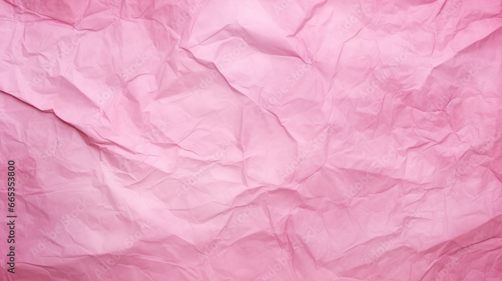 pink crumpled paper on empty sheet background. copy text space.