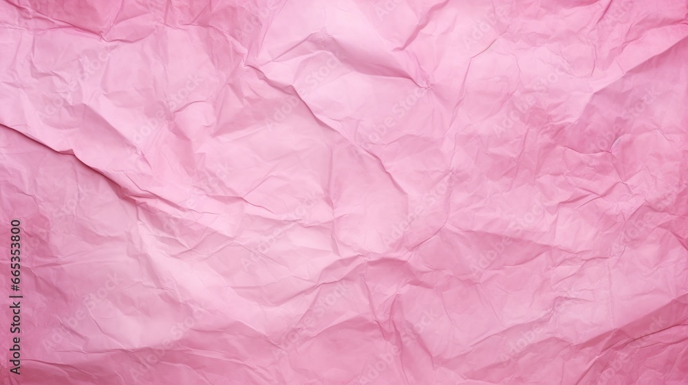 Fototapeta premium pink crumpled paper on empty sheet background. copy text space.