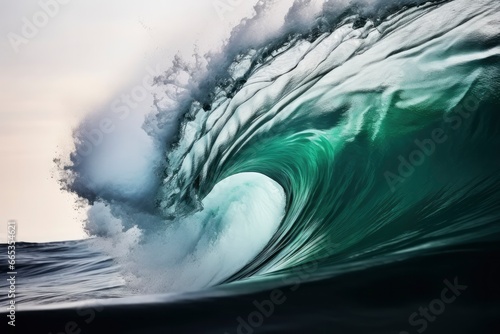 Extreme close up of thrashing emerald ocean waves.