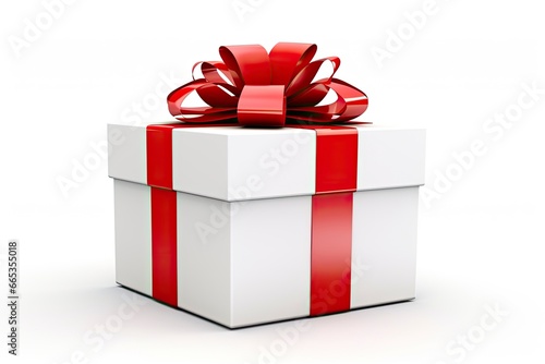 Gift box with red ribbon isolated on white background.