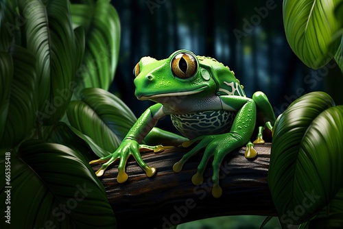 Tree Frog sitting on plant. © Khalada