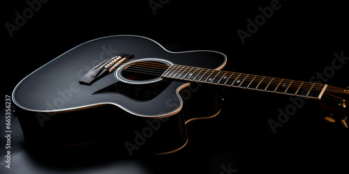  A Black Acoustic Guitar's Alluring Studio Performance generative AI photo
