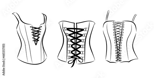 The set sketches of women's corsets.
