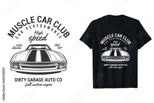 Muscle classic car vector print t-shirt design graphics. 