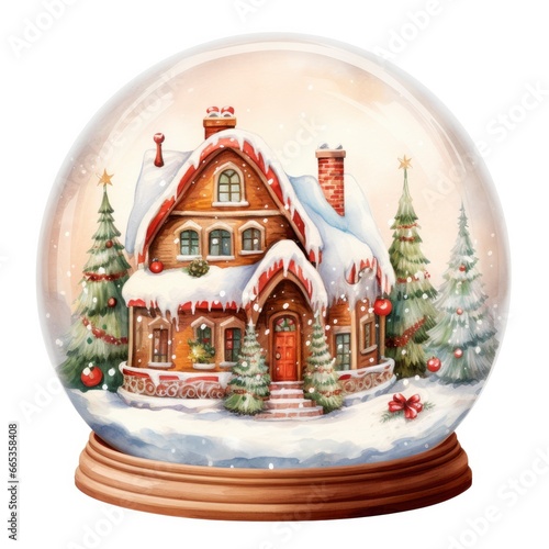 Winter Christmas festive holiday house with snow in the globe for T-shirt Design. © Khalada