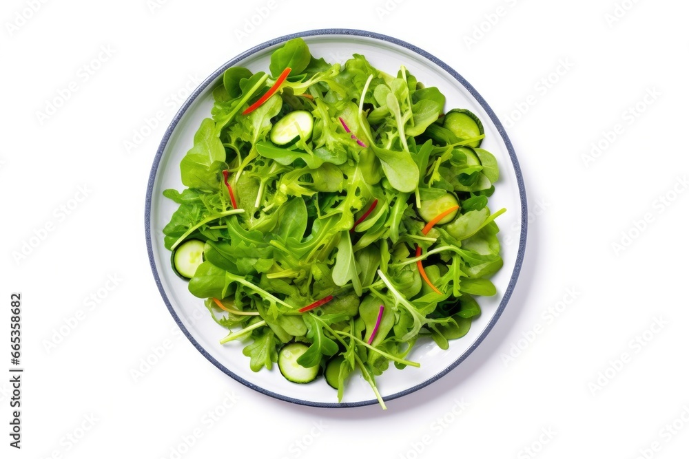 Healthy fresh green salad plate shot from above on white background. Healthy fresh green salad plate shot from above on white background.