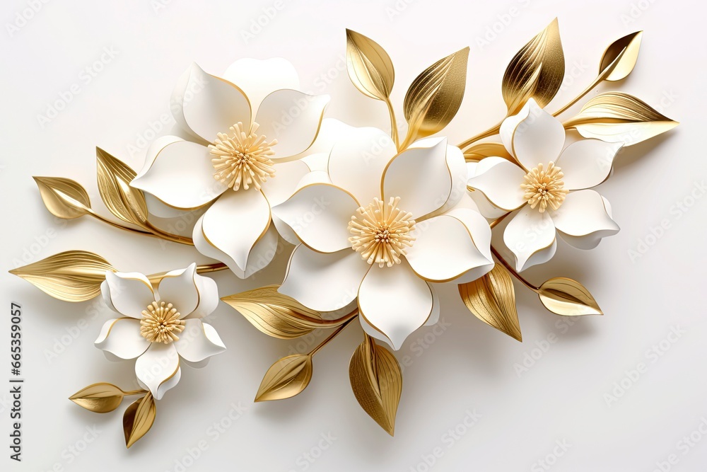 3d gold flowers white backgroung. 3d gold flowers white backgroung.