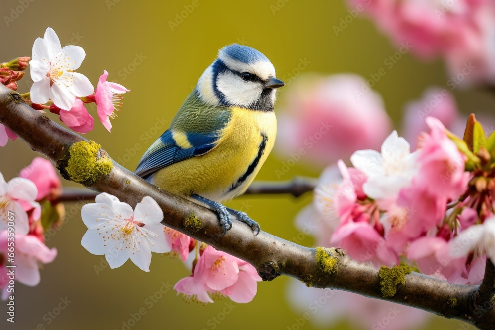 Fototapeta premium A Bluetit bird resting on the branch of a tree.