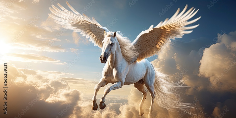 A white horse with wings. A white horse with wings.