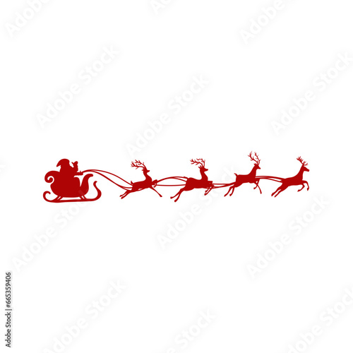 Santa Claus Silhouette in sleigh full of gifts with reindeers. Merry christmas and Happy new year decoration. 