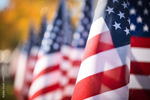 Closeup of an American flag in a row. © Khalada