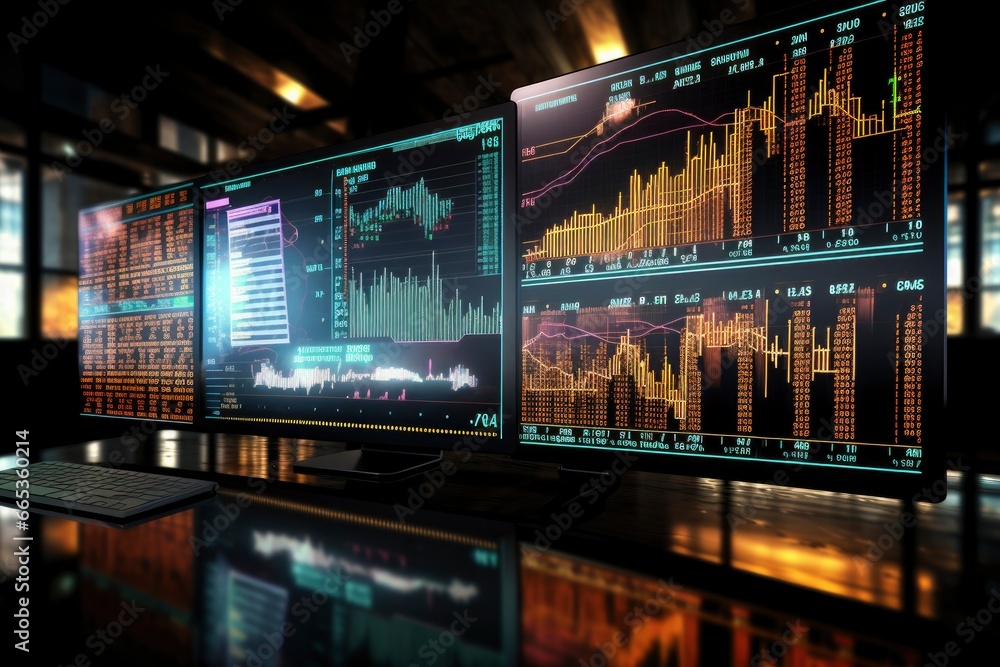 Digitally Generated Currency and Exchange Stock Chart for Finance and Economy Based Computer Software and Coding Display.