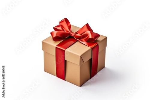 Gift box with red ribbon isolated on white background.