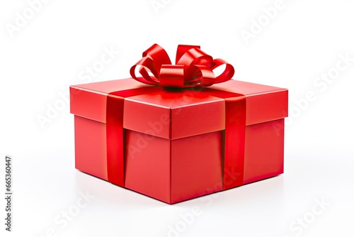 Gift box with red ribbon isolated on white background.