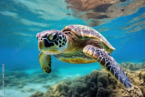 Green turtle at the seawater. © Khalada