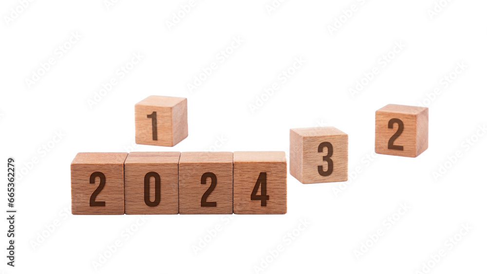 year 2024. calender. Square wooden blocks. on white background. year 2024. calender. Square wooden blocks. on white background.