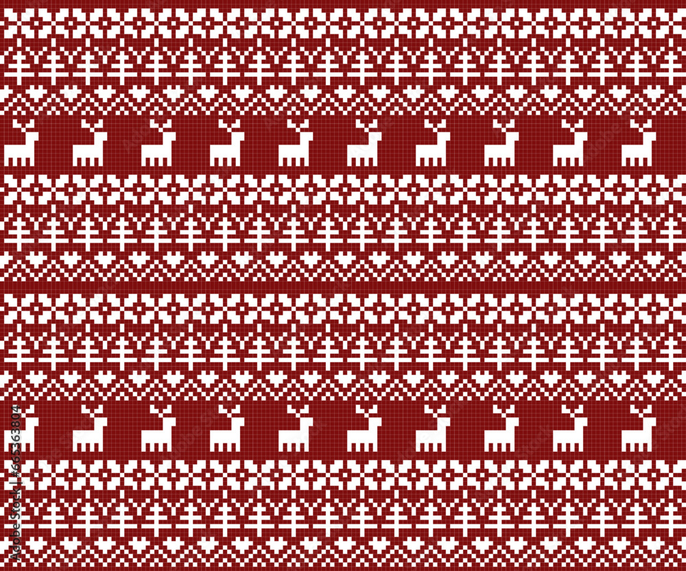 Seamless Christmas pixel pattern background for fashion textiles, knitwear and graphics. Vector