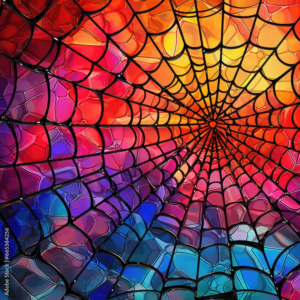 Rainbow spider web in stained glass style Rainbow spider web in stained glass style