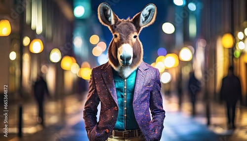 Anthromorphic Mule Wearing Fashionable Blazers