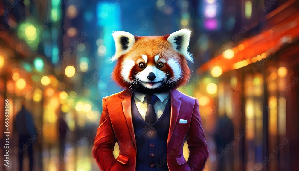 Anthromorphic Red Panda Wearing Fashionable Blazers