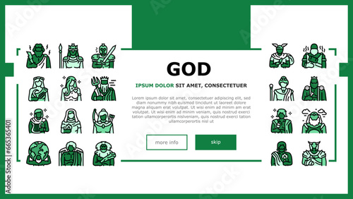 greek god mythology ancient landing web page vector. goddess art, antique poseidon, gods zeus, greece dionysus, aphrodite athena, apollo greek god mythology ancient Illustration