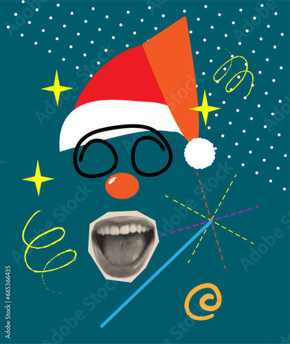 Banner Christmas New Year templates with halftone collages with festive elements .