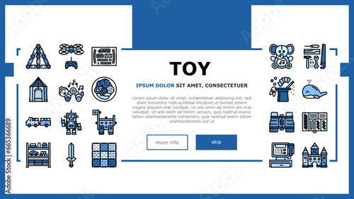 toy baby child kid play landing web page vector. cute game, object children, car gift, childhood block, plush bear, preschool toy baby child kid play Illustration