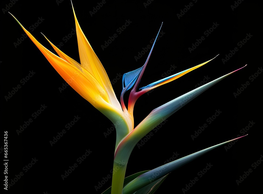 Obraz premium Bird of paradise flower isolated on black background.