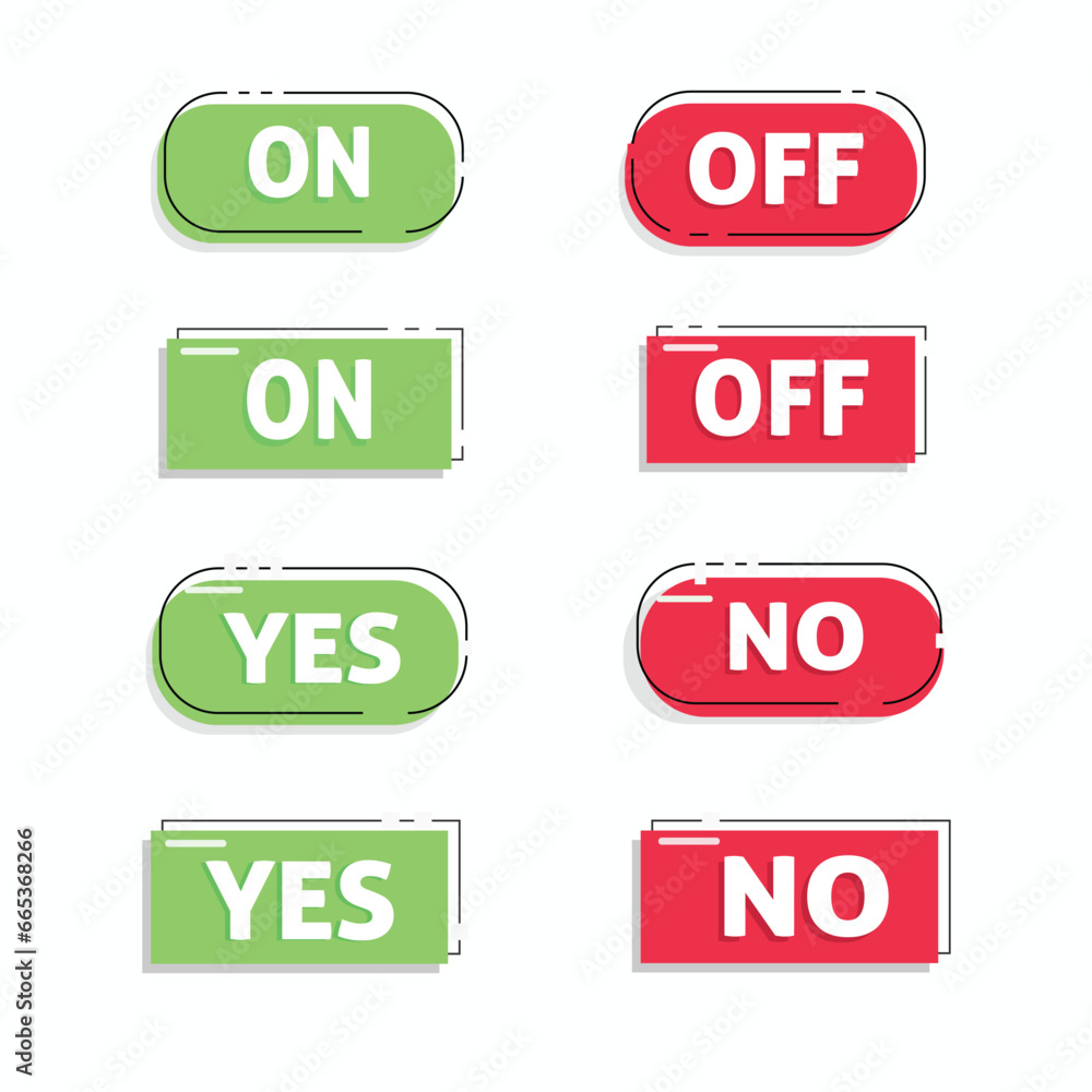 Set of Modern Simple Flat Yes, No Buttons, Switch. Vector Illustration Set of Modern Simple Flat Yes, No Buttons, Switch. Vector Illustration