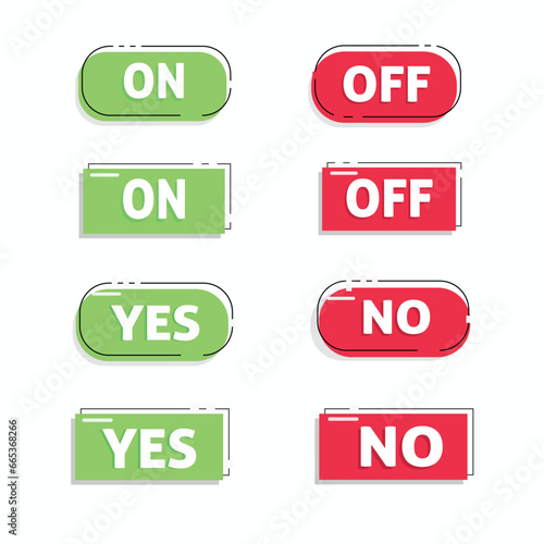 Set of Modern Simple Flat Yes, No Buttons, Switch. Vector Illustration