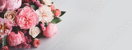 Fresh bunch of pink peonies and roses with copy space. © MdHafizur