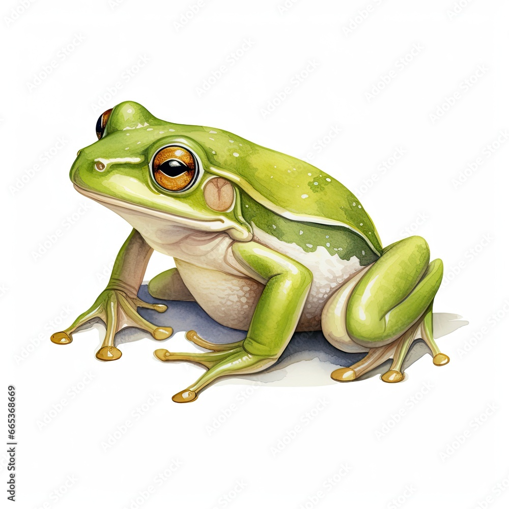 Obraz premium Watercolor green frog on white background.