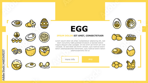 egg chicken farm food organic landing web page vector. easter bird, animal breakfast, fresh healthy, ingredient protein, brown shell hen egg chicken farm food organic Illustration