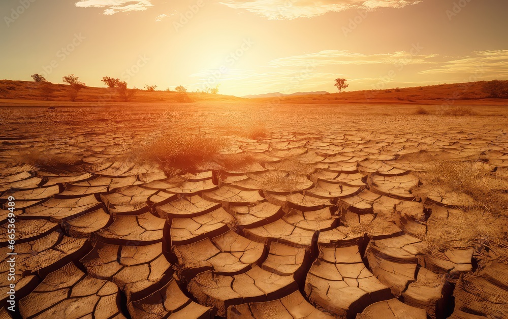 Cracked Land on Hot Sunny Weather El Nino Drought Season