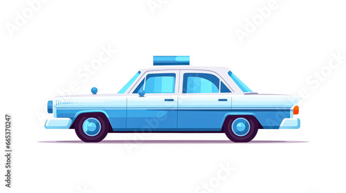 Blue police car isolated on white background. Cartoon illustration in flat style.