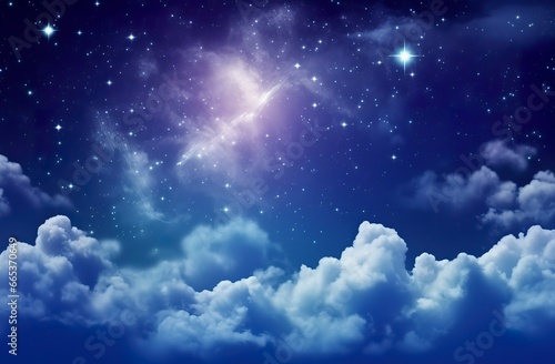 Space of night sky with clouds and stars.